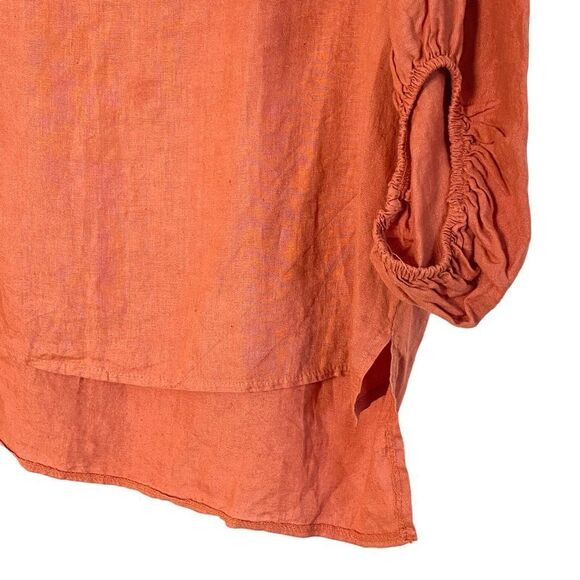 Bella Urbia Made In Italy 100% Linen Orange Oversized Tunic Blouse Sz M - Picture 3 of 10
